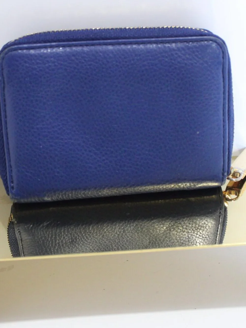 Tory Burch, Blue Pebbled Leather, small Wallet with Gold Hardware
